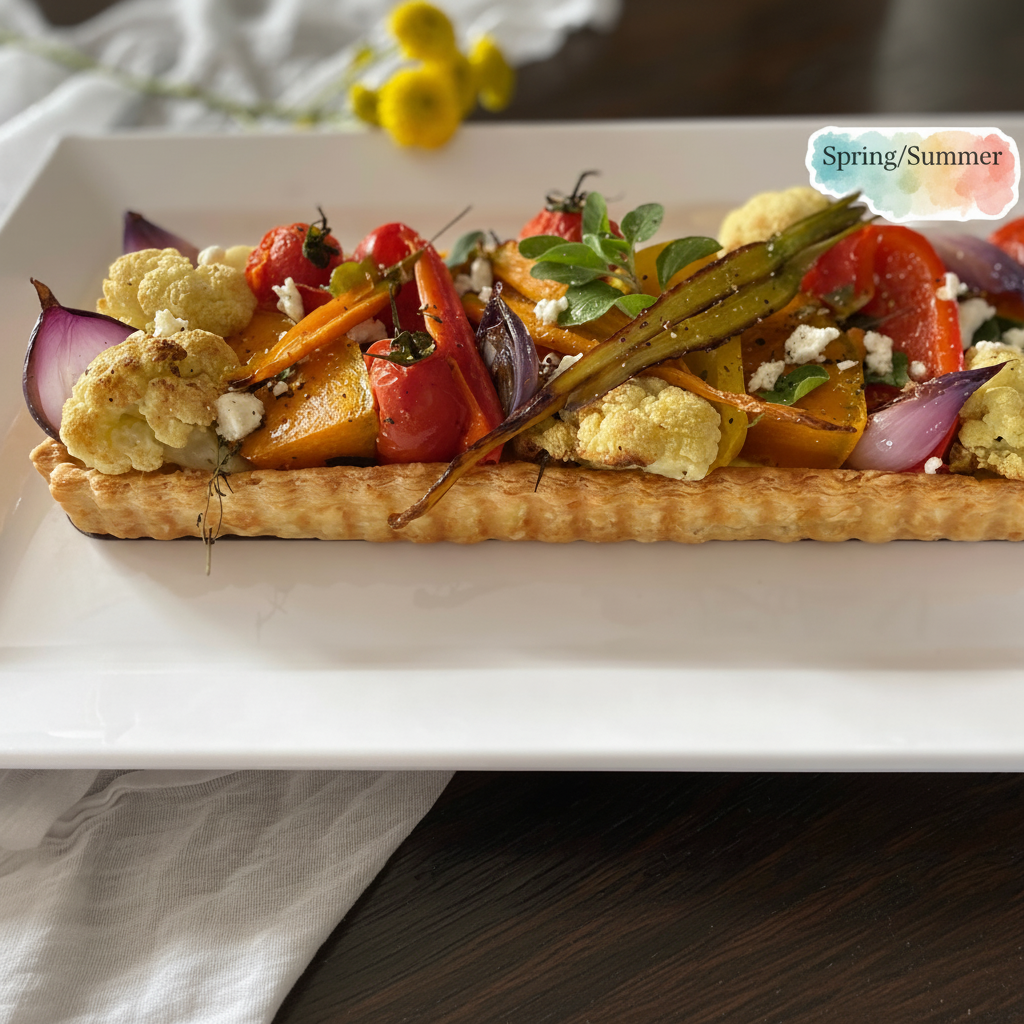 Loaded vegetable tart with Spring/Summer sticker